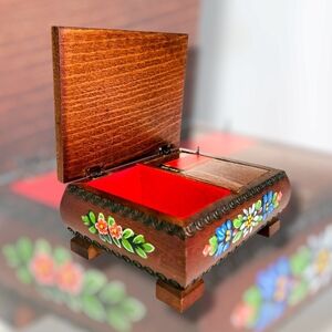 Handcrafted Wooden Jewelry Box with Floral Design